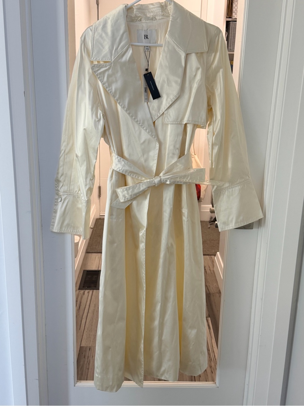 Banana Republic Cream Satin Maxi Trench Dress